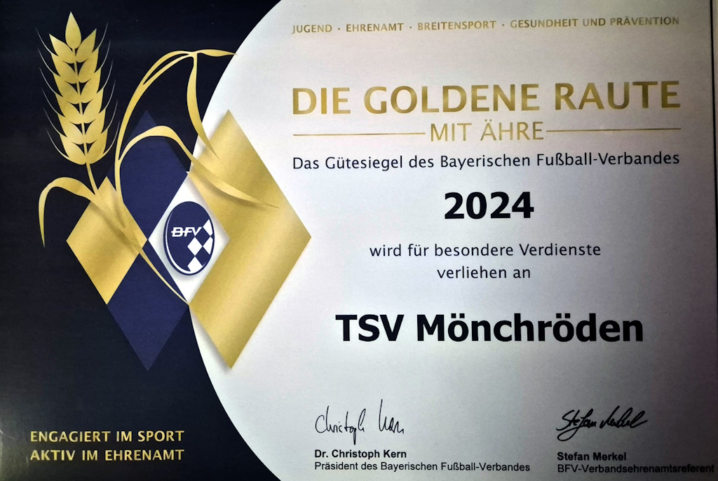 BFV - 2. Goldene Raute für den TSV Mönchröden 2018
